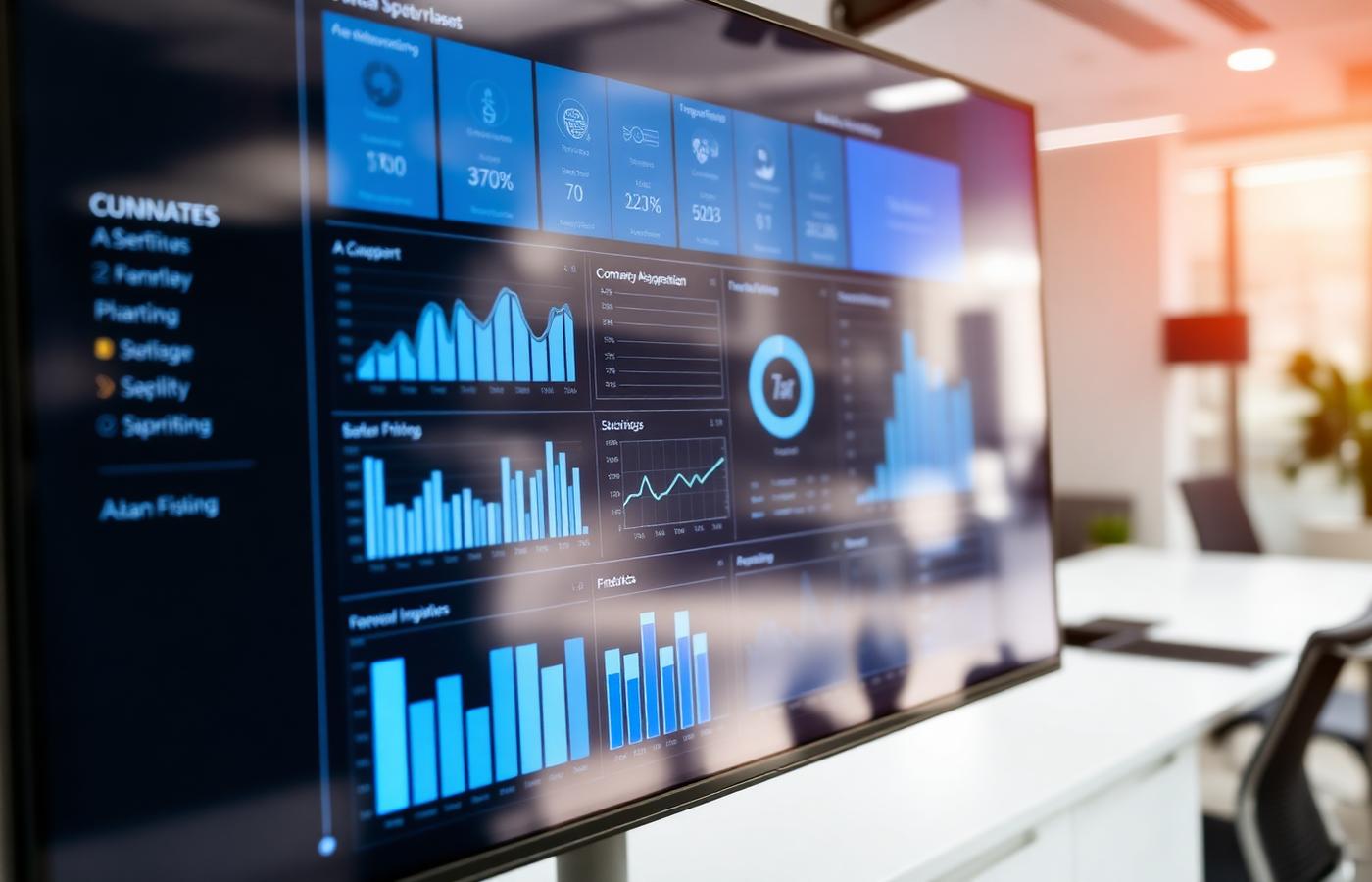 Data analytics dashboard on a large monitor